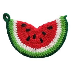Vintage Handmade Crochet Watermelon Slice Pot Holder Double Layer